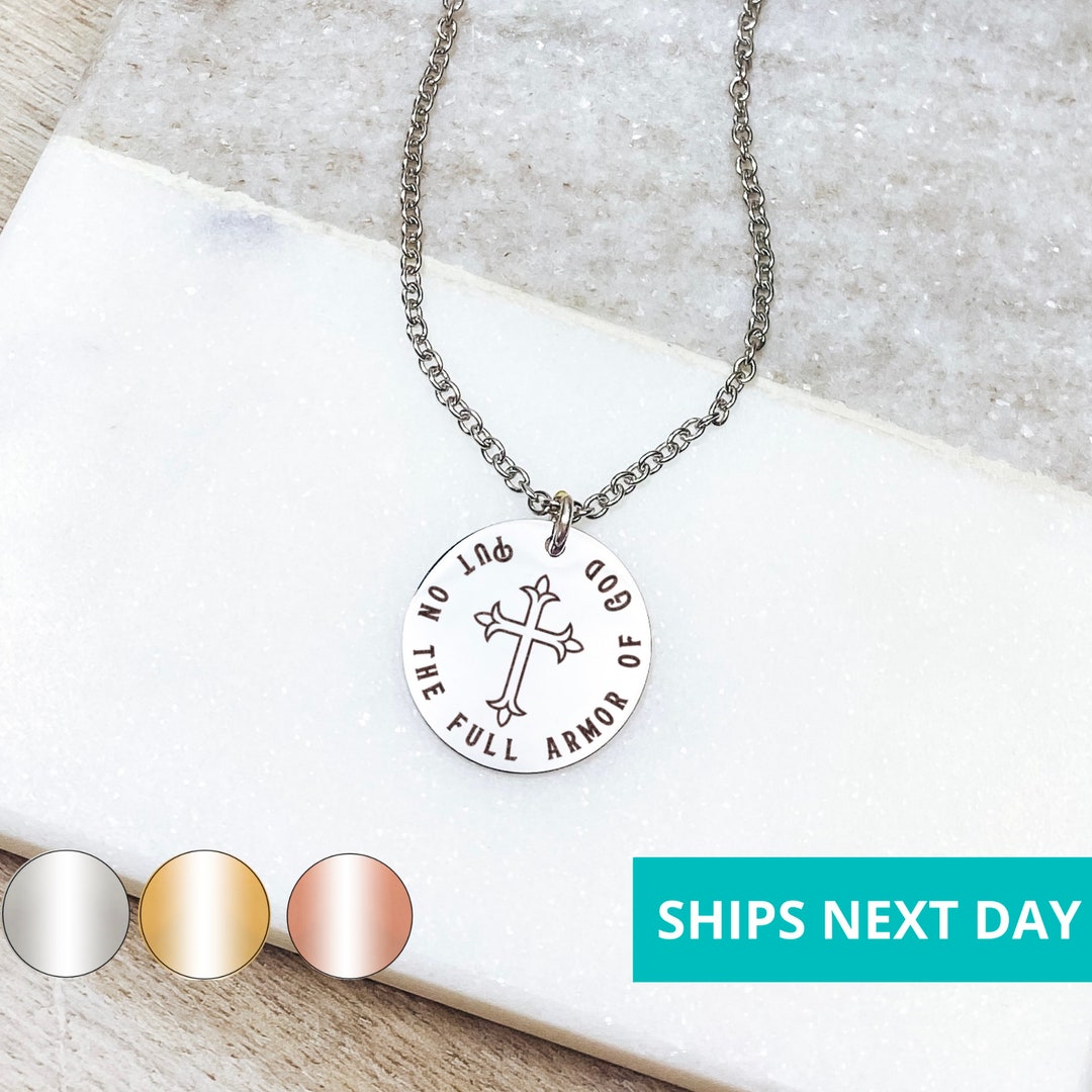 Put on the Full Armor of God Necklace 14k Gold Plated Stainless Steel