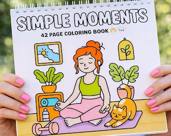 Libro para colorear Simple Moments con encuadernación en espiral: 42 páginas de actividades diarias para niñas.