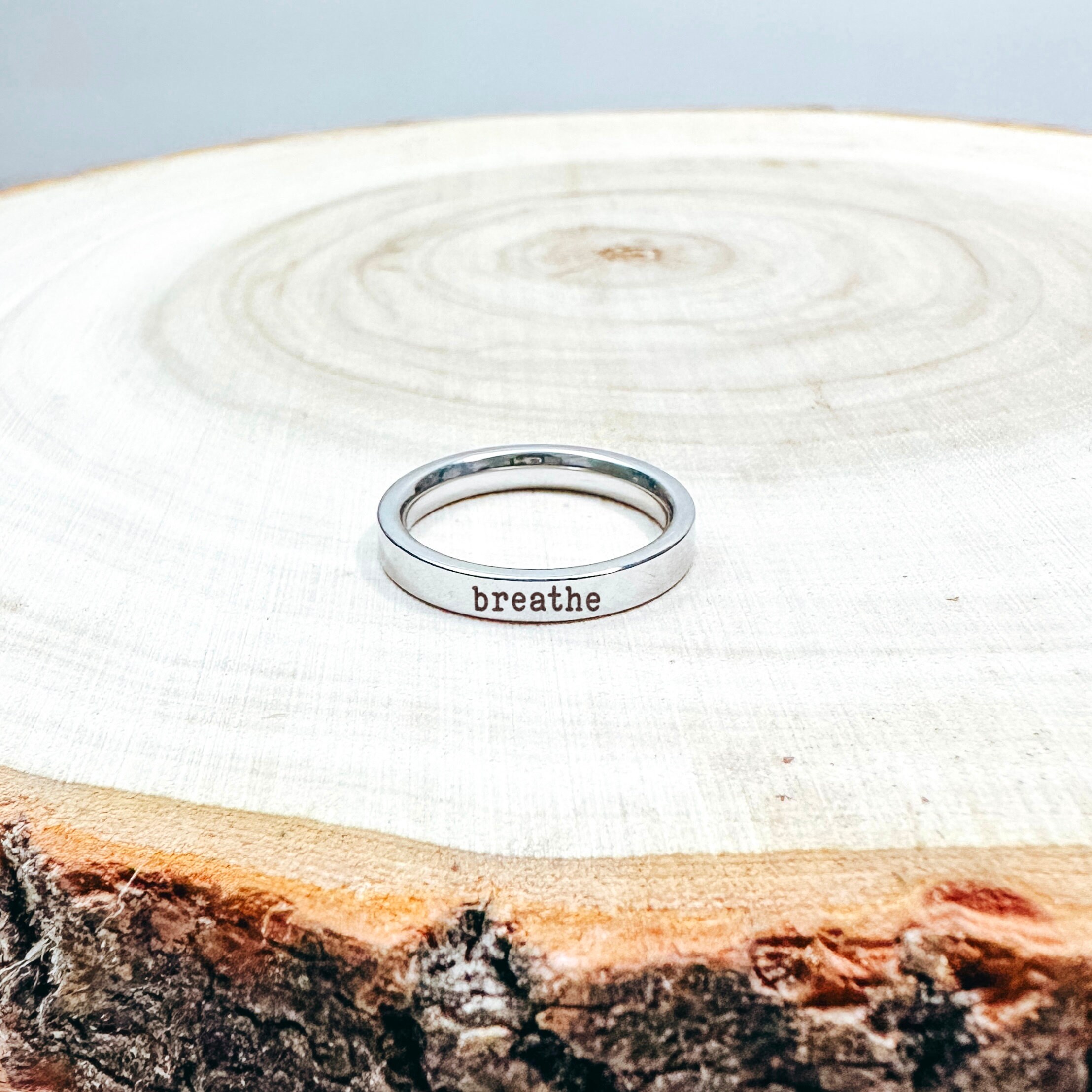 Breathe Dainty Engraved Ring 14k Gold Plated Stainless Steel
