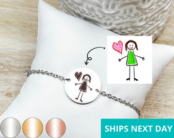 Custom Kids Drawing Bracelet 14k Gold Plated Stainless Steel Handwriting Bracelet Handmade Jewelry Personalized Made in USA