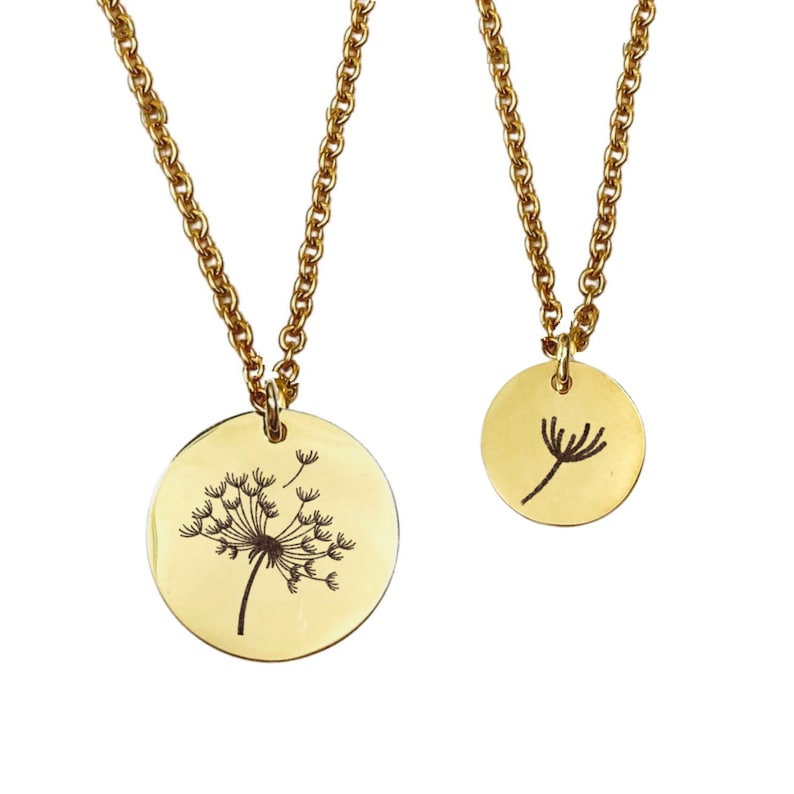 Dandelion Mommy & Me Necklace Set 14k Gold Plated Stainless Steel Mother Daughter Necklace Handmade Jewelry Made in USA Gold