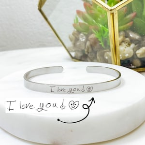 Custom Handwriting Cuff Bracelet 14k Gold Plated Stainless Steel Handwritten Bracelet Handmade Jewelry Made in USA image 6