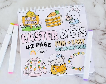 Libro da colorare con rilegatura a spirale per Pasqua: 42 pagine di allegri e dolci disegni primaverili. Carta resistente alle sbavature. Pennarelli a base alcolica.