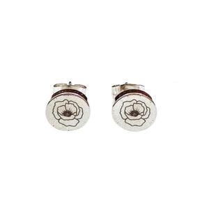 Dainty Birth Flower Engraved Earring Studs 14k Gold Plated Stainless Steel Flower Earrings Handmade Jewelry Made in USA Silver