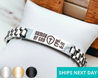 Armor Of God Men's Bracelet 14k Gold Plated Stainless Steel Faith Bracelet Handmade Jewelry Made in USA