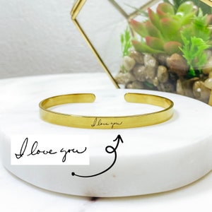 Custom Handwriting Cuff Bracelet 14k Gold Plated Stainless Steel Handwritten Bracelet Handmade Jewelry Made in USA image 7