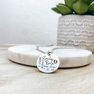 Custom Birth Stats Necklace 14k Gold Plated Stainless Steel Birth Announcement New Mom Necklace Handmade Jewelry Personalized Made in USA image 5
