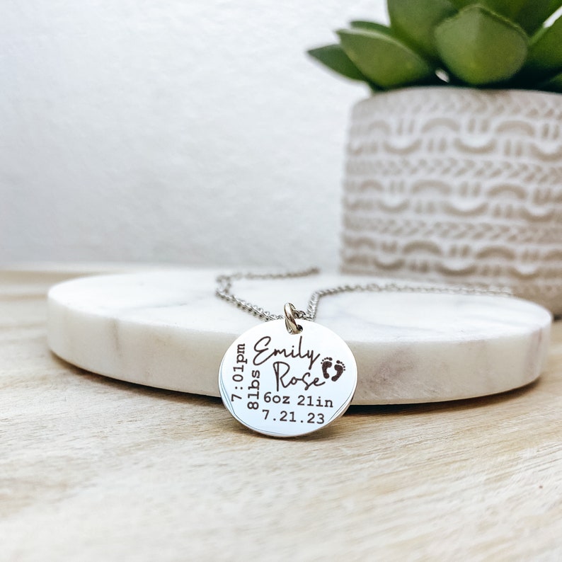 Custom Birth Stats Necklace 14k Gold Plated Stainless Steel Birth Announcement New Mom Necklace Handmade Jewelry Personalized Made in USA image 5