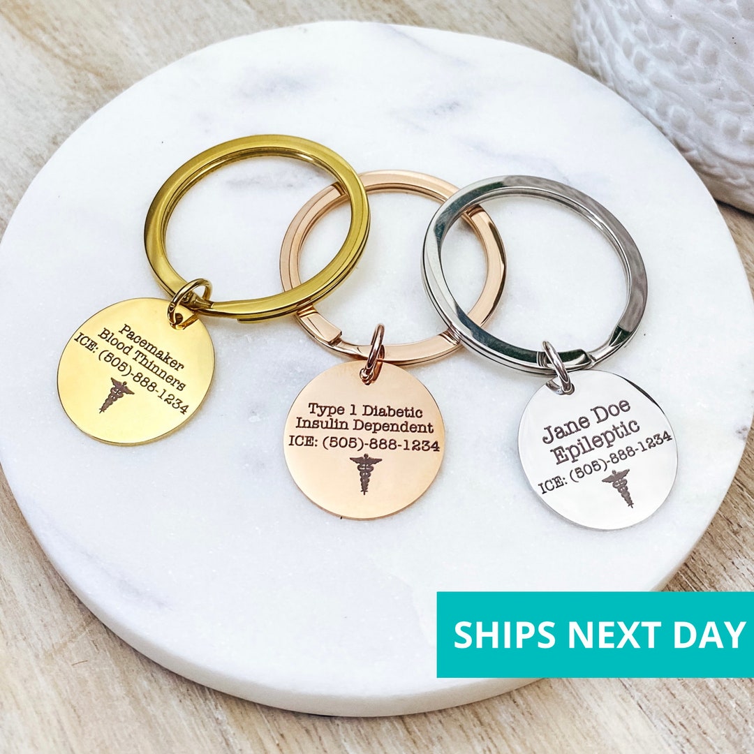 Custom Medical ID Keychain 14k Gold Plated Stainless Steel Medical
