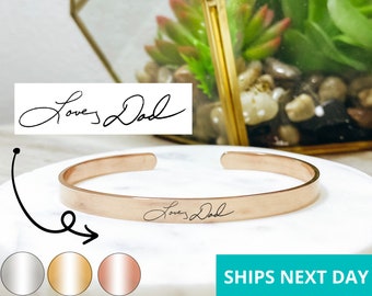 Custom Handwriting Cuff Bracelet  14k Gold Plated Stainless Steel  Handwritten Bracelet  Handmade Jewelry  Made in USA