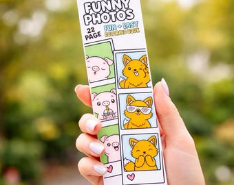 Mini libro para colorear con espiral y fotos divertidas: 22 páginas con tiras fotográficas de animales graciosos.