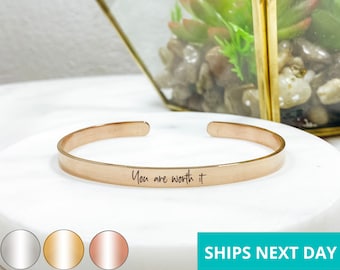 You Are Worth It Cuff Bracelet  14k Gold Plated Stainless Steel  Inspirational Bracelet  Handmade Jewelry  Made in USA