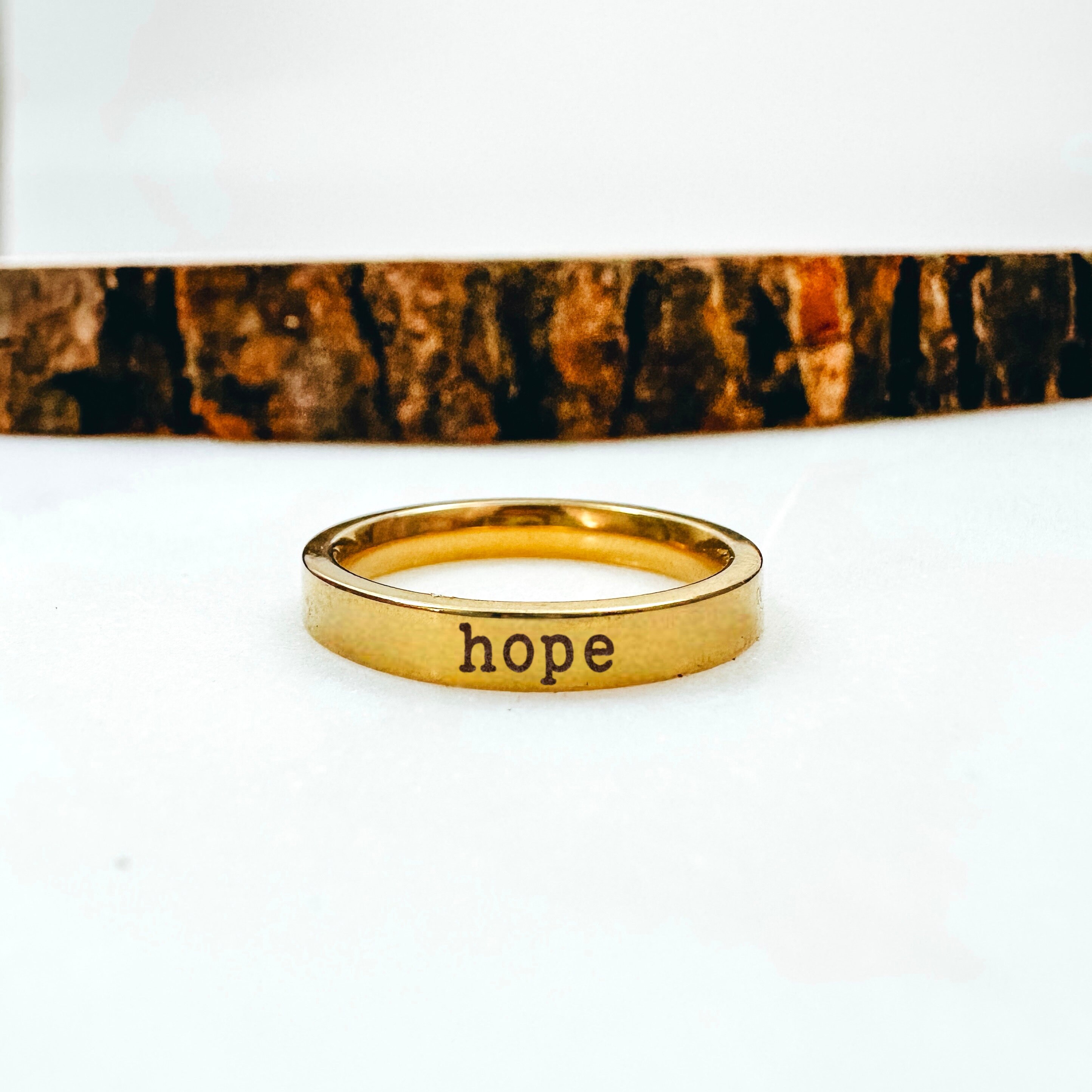 Hope Dainty Engraved Ring 14k Gold Plated Stainless Steel Inspirational Stackable Ring Handmade Jewelry Made in USA
