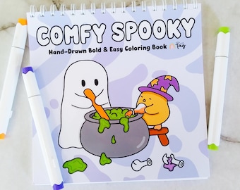 Comfy Spooky Spiral Bound Coloring Book: 30 Hand Drawn Pages Featuring Creepy Cute Characters Bleed Resistant Paper Alcohol Marker Friendly