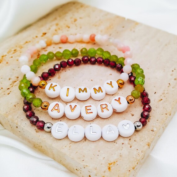 Custom Birthstone Bracelet Beaded Name Bracelet Dainty Bracelet