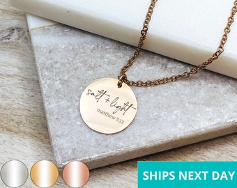 Salt + Light Matthew 5:13 Necklace  14k Gold Plated Stainless Steel  Faith Necklace  Handmade Jewelry  Made in USA