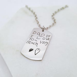 Custom Handwriting Necklace For Men Actual Handwriting Dog Tag Necklace Kid&#39;s Handwriting Necklace Gift For Husband Personalized Jewelry