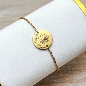 Pulsera para mamá con autismo, pulsera para autismo de acero inoxidable chapada en oro de 14 quilates, joyería hecha a mano, personalizada, hecha en EE. UU. imagen 4