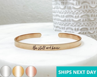 Be Still And Know Cuff Bracelet  14k Gold Plated Stainless Steel  Faith Bracelet  Handmade Jewelry  Made in USA