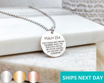 Custom Bible Verse Necklace  14k Gold Plated Stainless Steel  Faith Necklace  Handmade Jewelry  Personalized Made in USA