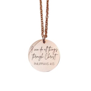 I Can Do All Things Through Christ Necklace 14k Gold Plated Stainless Steel Faith Necklace Handmade Jewelry Made in USA Rose Gold