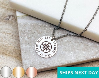 Let Your Heart Be Your Compass Necklace 14k Gold Plated Stainless Steel Inspirational Necklace Handmade Jewelry Made in USA