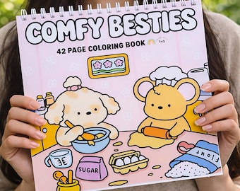 Libro para colorear con espiral "Comfy Besties": 42 páginas con adorables personajes de animales.