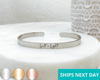 Salt + Light Cuff Bracelet  14k Gold Plated Stainless Steel  Faith Bracelet  Handmade Jewelry  Made in USA