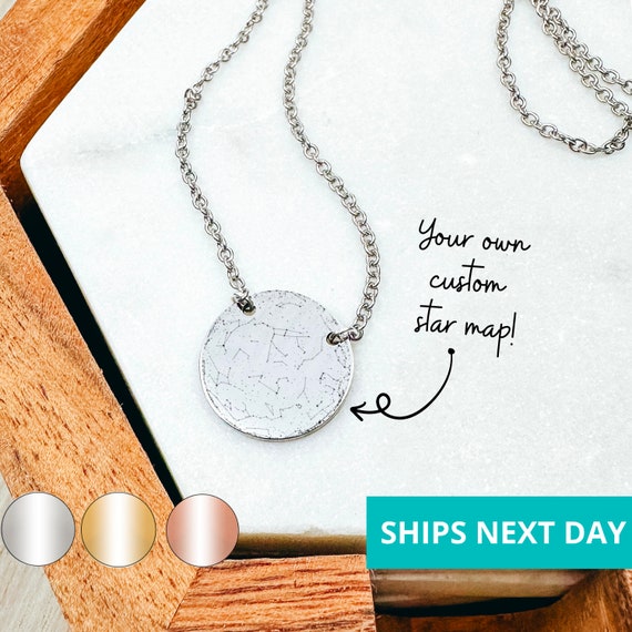 Custom Star Map Location Date Necklace 14k Gold Plated Stainless Steel Constellation Necklace Handmade Jewelry Personalized Made in USA Etsy