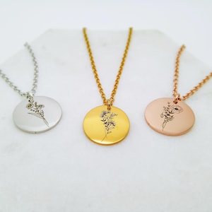 Custom Birthflower Necklace Birth Flower Jewelry Custom Necklace Engraved Necklace Dainty Necklace Handmade Jewelry Personalized Jewelry
