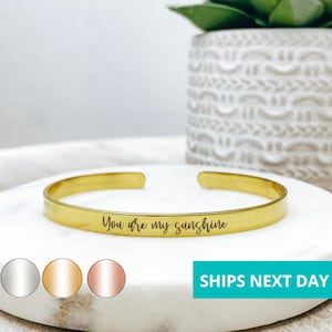 You Are My Sunshine Cuff Bracelet  14k Gold Plated Stainless Steel  Mama Bracelet  Handmade Jewelry  Made in USA