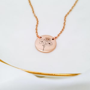 Combined Birthflower Necklace Custom Necklace Dainty Necklace Birth Flower Jewelry Personalized Jewelry Engraved Necklace 14k Gold Necklace