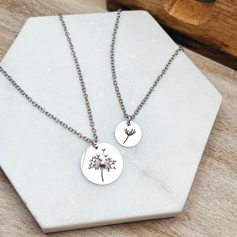 Dandelion Mommy & Me Necklace Set 14k Gold Plated Stainless Steel Mother Daughter Necklace Handmade Jewelry Made in USA image 5