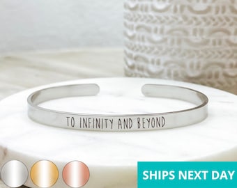 To Infinity And Beyond Cuff Bracelet 14k Gold Plated Stainless Steel Inspirational Bracelet Handmade Jewelry Made in USA