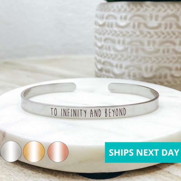 To Infinity And Beyond Cuff Bracelet 14k Gold Plated Stainless Steel Inspirational Bracelet Handmade Jewelry Made in USA