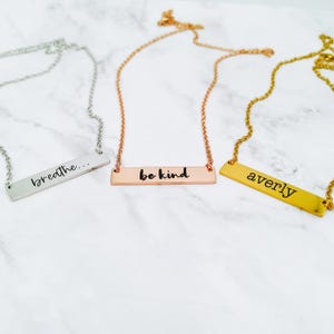 Collar de barra personalizado, collar personalizado, collar de oro de 14 quilates, collar con nombre personalizado, joyería personalizada, joyería personalizada, collar grabado