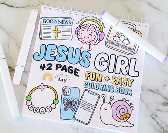 Libro da colorare con rilegatura a spirale "Jesus Girl": 42 pagine di disegni cristiani edificanti. Carta resistente alle sbavature. Pennarelli a base alcolica.