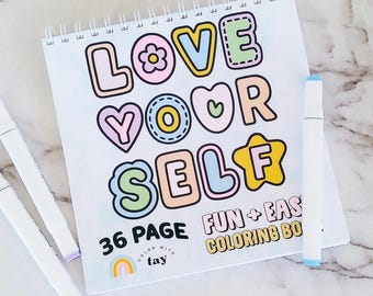 Libro da colorare "Ama te stesso" con rilegatura a spirale: 36 pagine di citazioni e affermazioni ispiratrici, carta resistente alle sbavature, pennarelli a base alcolica.