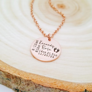 Collar personalizado con estadísticas de nacimiento, collar de oro de 14 quilates, regalo de aborto espontáneo, collar delicado, collar personalizado, collar de mamá, joyería personalizada