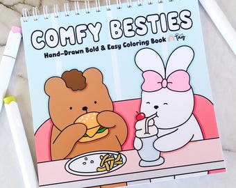Comfy Besties Spiral Bound Coloring Book: 30 Hand Drawn Pages Featuring Adorable Animal Characters Bleed Resistant Alcohol Marker Friendly