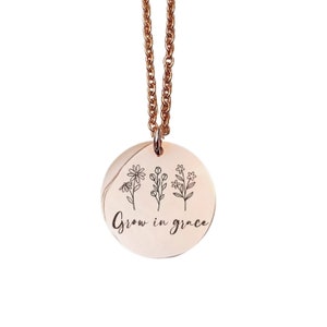 Grow In Grace Necklace 14k Gold Plated Stainless Steel Faith Necklace Handmade Jewelry Made in USA Rose Gold