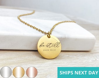 Be Still Psalm 46:10 Necklace 14k Gold Plated Stainless Steel Faith Necklace Handmade Jewelry Made in USA