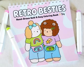 Retro Besties Spiral Bound Coloring Book: 30 Hand Drawn Pages Featuring Nostalgic Favorites Bleed Resistant Alcohol Marker Coloring Book