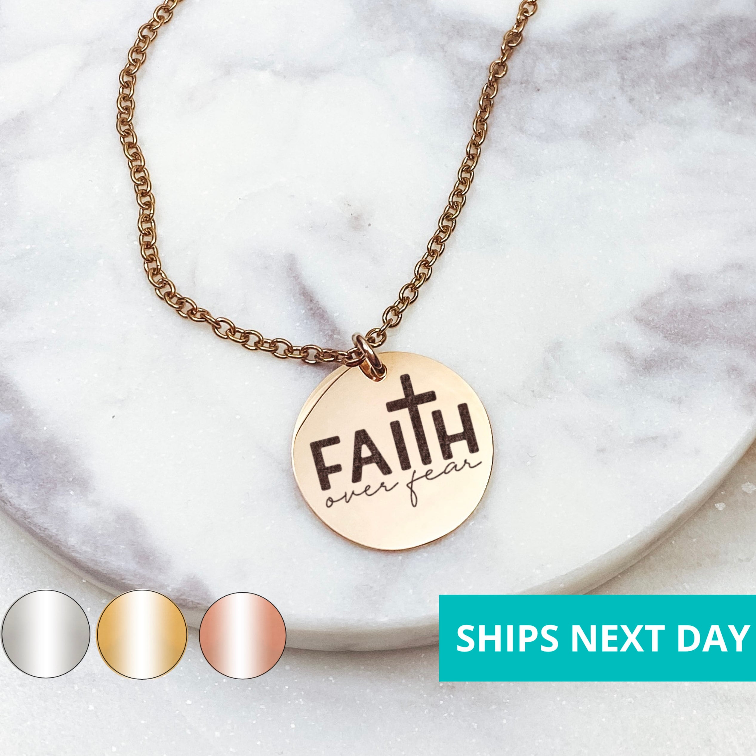 Faith Over Fear Necklace 14k Gold Plated Stainless Steel Faith Necklace Handmade Jewelry Made in USA Etsy
