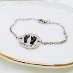 Custom Baby Footprint Bracelet Custom Portrait Bracelet Dainty Bracelet Engraved Bracelet Photo Bracelet Personalized Jewelry