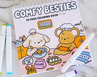 Comfy Besties - Libro da colorare con rilegatura a spirale: 42 pagine con adorabili personaggi animali. Carta resistente alle sbavature. Pennarelli a base alcolica.