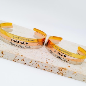 Mama and Me Custom Gold Cuff Bracelet 14k Gold Bracelet Mother Daughter Bracelet Mama Bracelet Custom Bracelet Personalized Jewelry