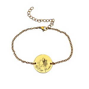 Pulsera para mamá con autismo, pulsera para autismo de acero inoxidable chapada en oro de 14 quilates, joyería hecha a mano, personalizada, hecha en EE. UU. imagen 7
