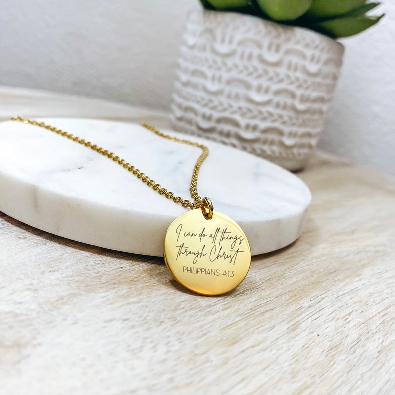 I Can Do All Things Through Christ Necklace 14k Gold Plated Stainless Steel Faith Necklace Handmade Jewelry Made in USA image 5