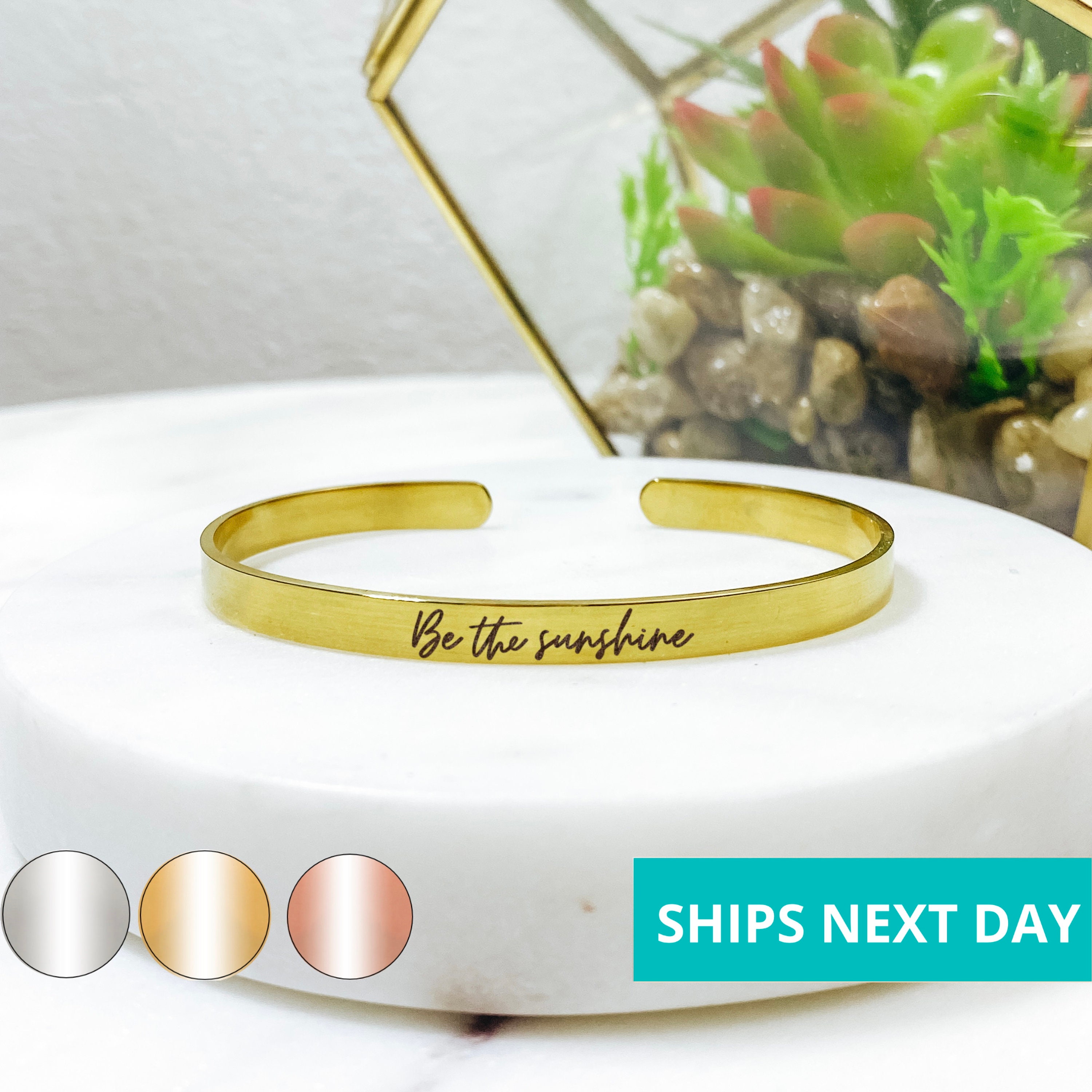 Be the Sunshine Cuff Bracelet 14k Gold Plated Stainless Steel 
